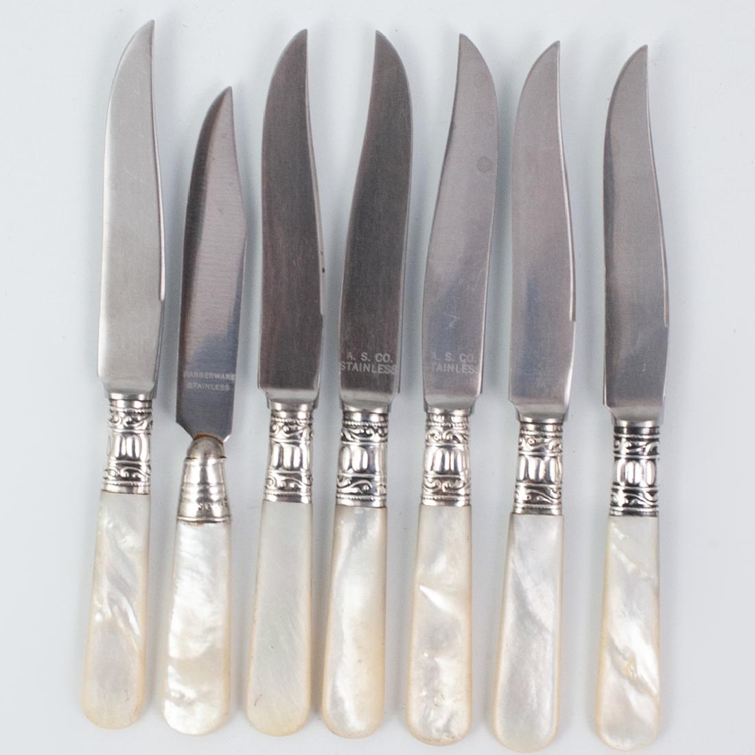(7 Pc) A.S. Co. Mother of Pearl and Sterling Knives (1 of 3)