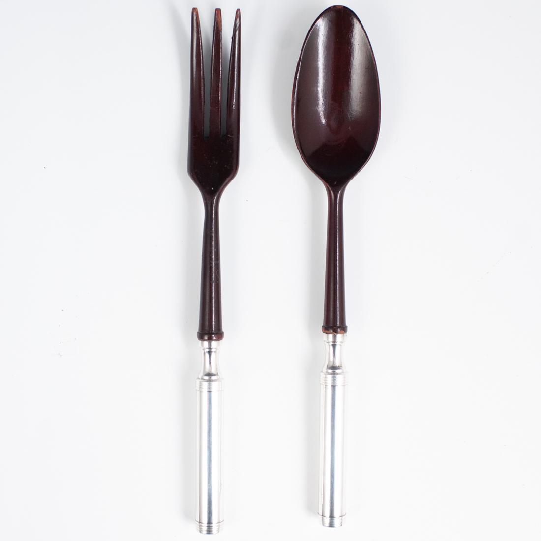 (2 Pc) Sterling Silver and Wood Salad Tossers (1 of 2)