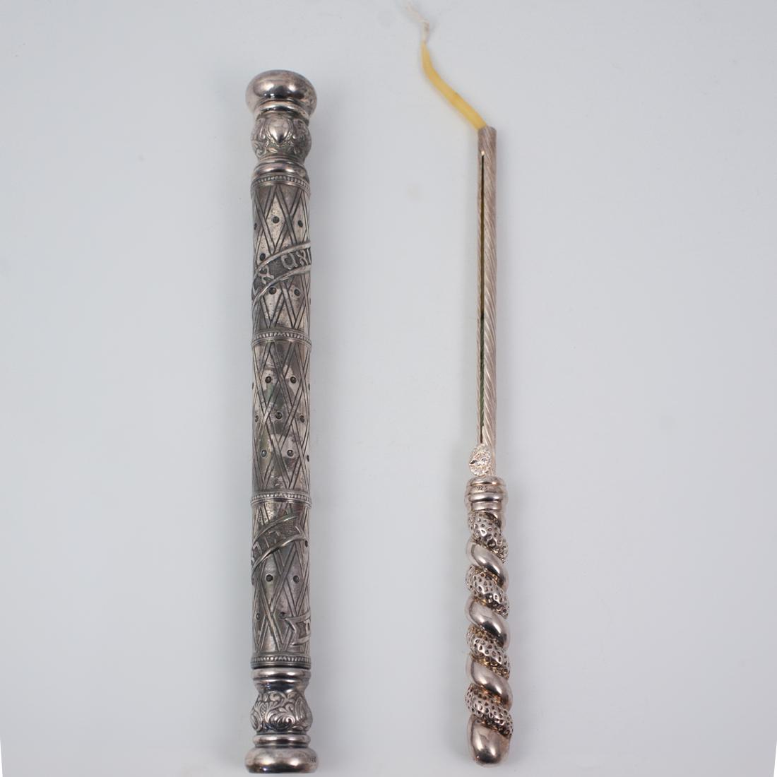 (2 Pc) Sterling Silver Judaica Candle Lighting Scepter (1 of 5)