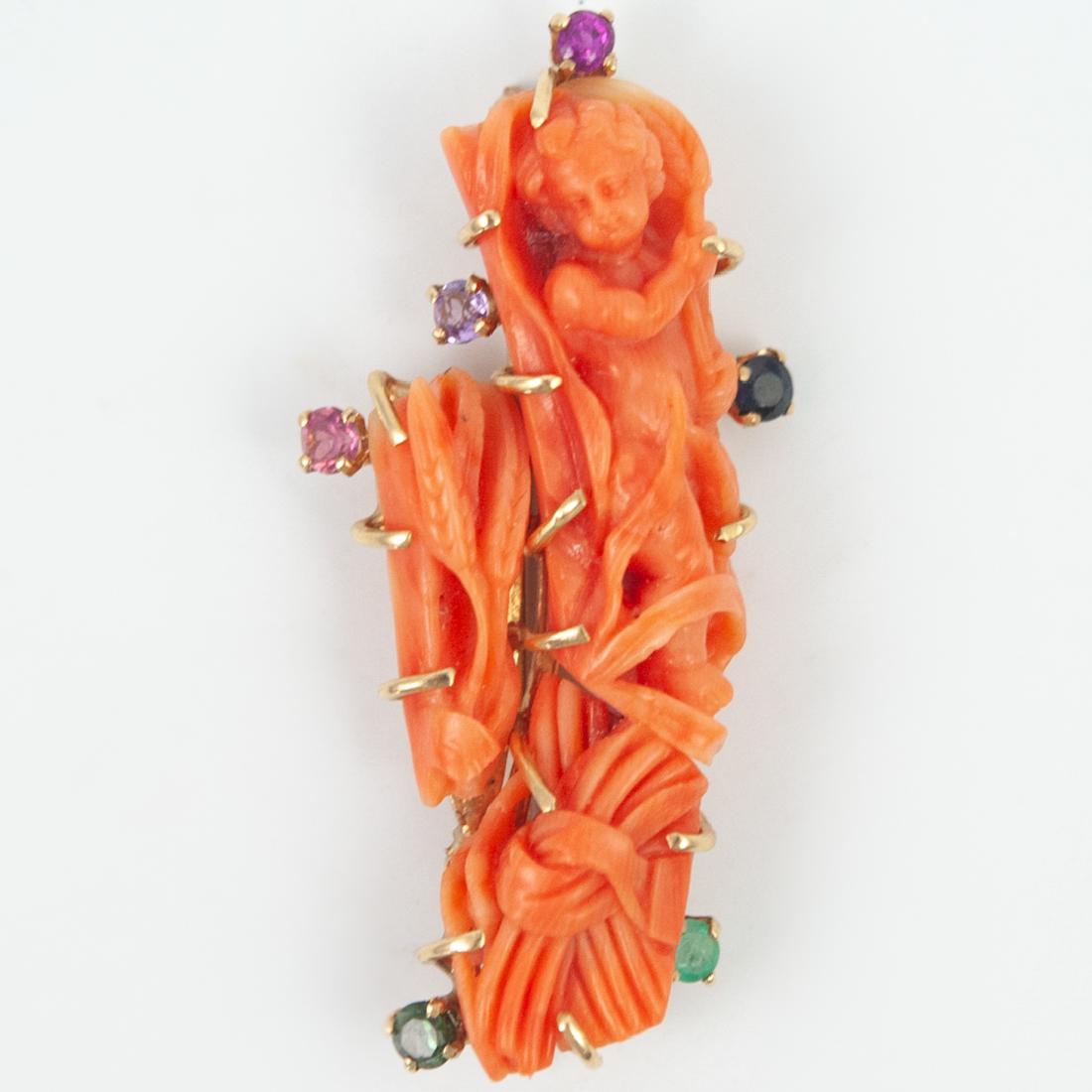 Victorian Gold Coral Cherub Brooch (1 of 4)