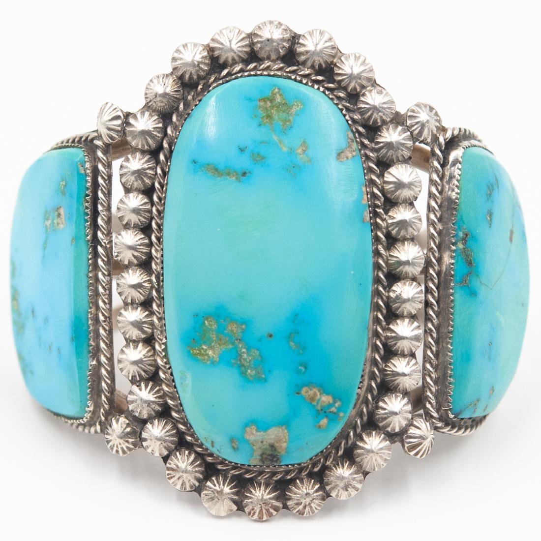 Navajo Style Sterling Silver and Turquoise Bangle (1 of 3)