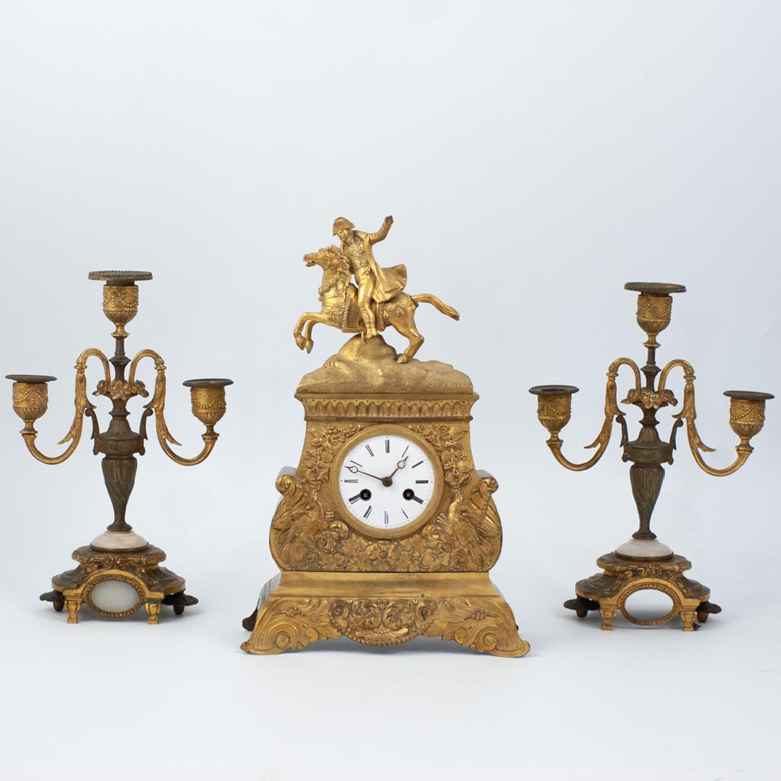 Napoleon Gilt Bronze Clock Set (1 of 7)