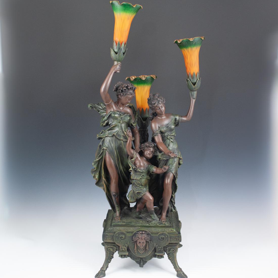 Art Nouveau Bronze Figural Mounted Lamp (1 of 4)