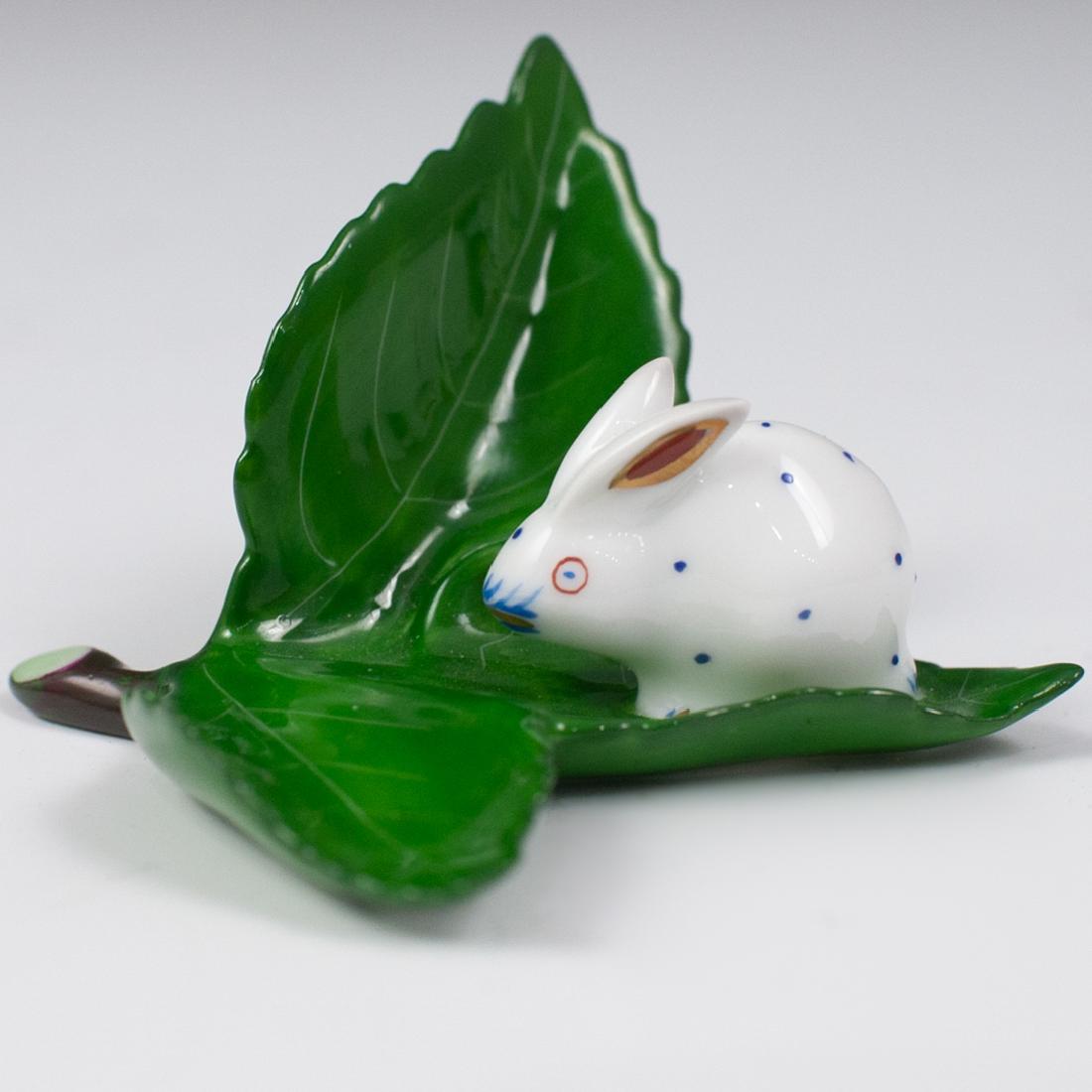 Herend Porcelain Rabbit on Leaf Figurine (1 of 2)
