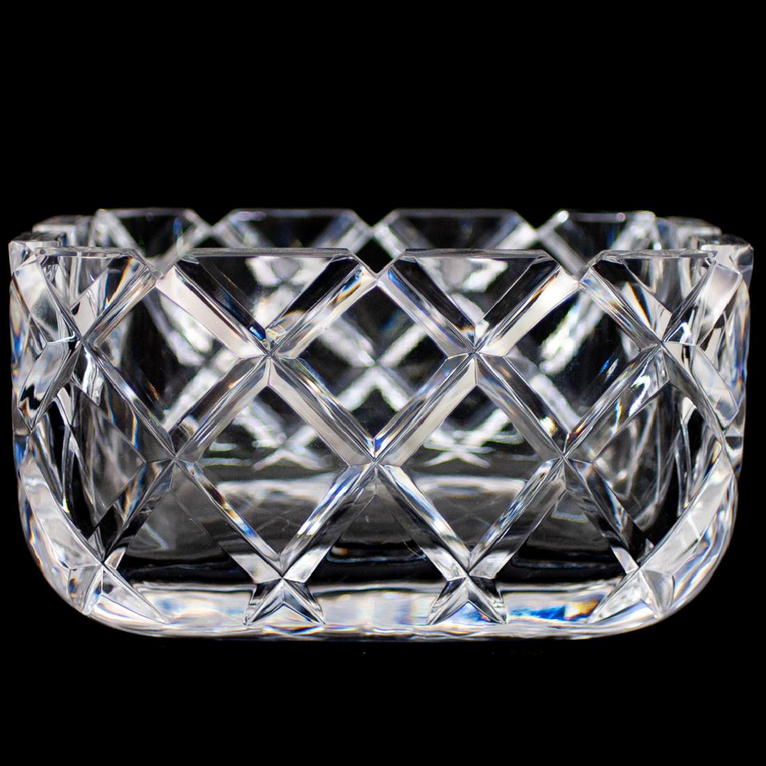 Large Cut Glass Crystal Bowl: DESCRIPTION: A Large cut glass crystal bowl. Features hand blown glass bowl of square form, with cut diamond pattern decoration. No apparent markings. CIRCA: 20th Century ORIGIN: DIMENSIONS: H. 5.75"