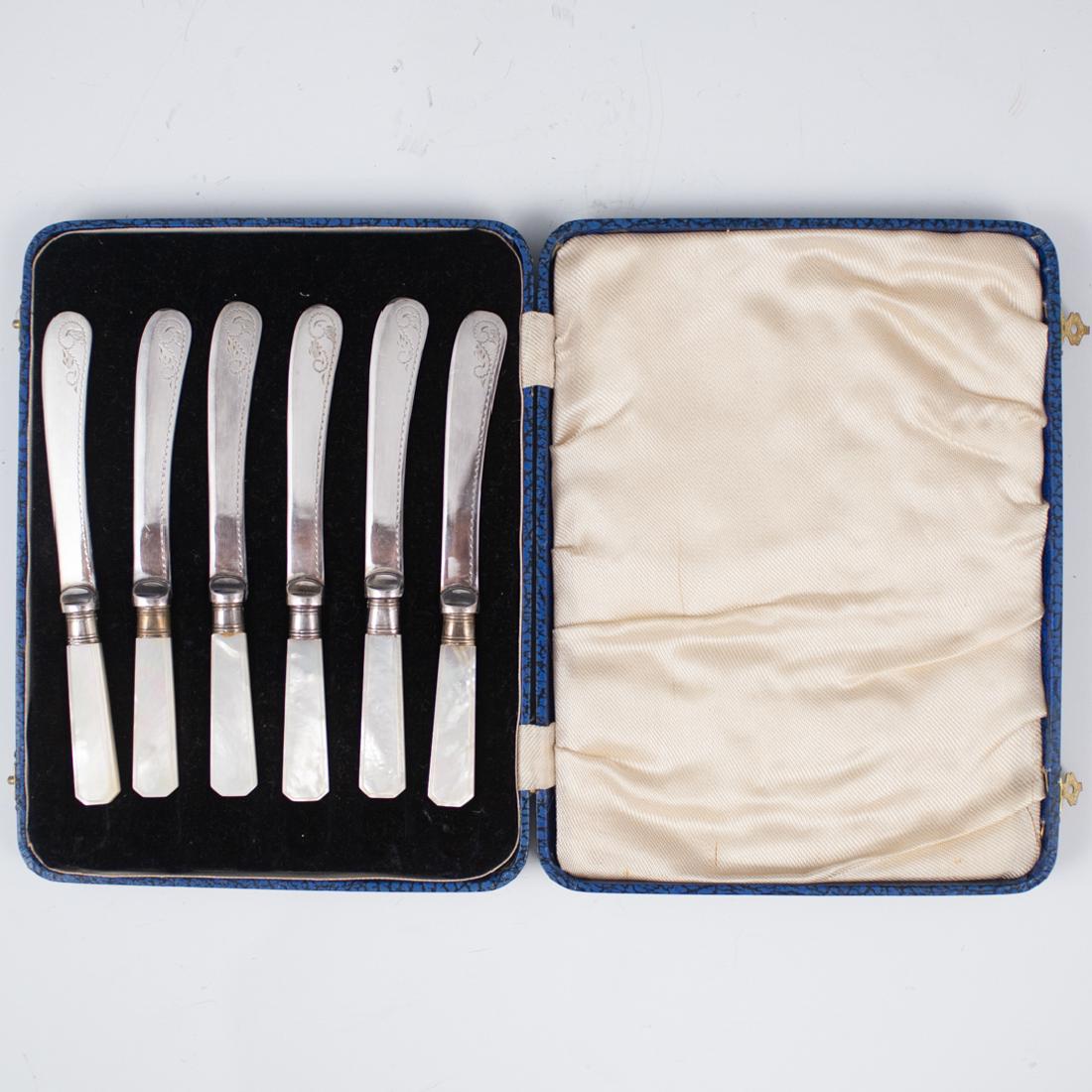 (6 Pc) Silver Plated and Mother of Pearl Knives (1 of 4)