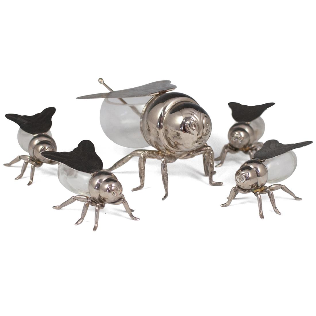 (5 Pc) Godinger Silver Plated Bee Honey Jar (1 of 5)