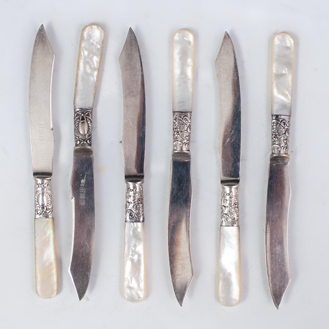 (6 Pc) Silver and Mother of Pearl Fish Knives (1 of 4)