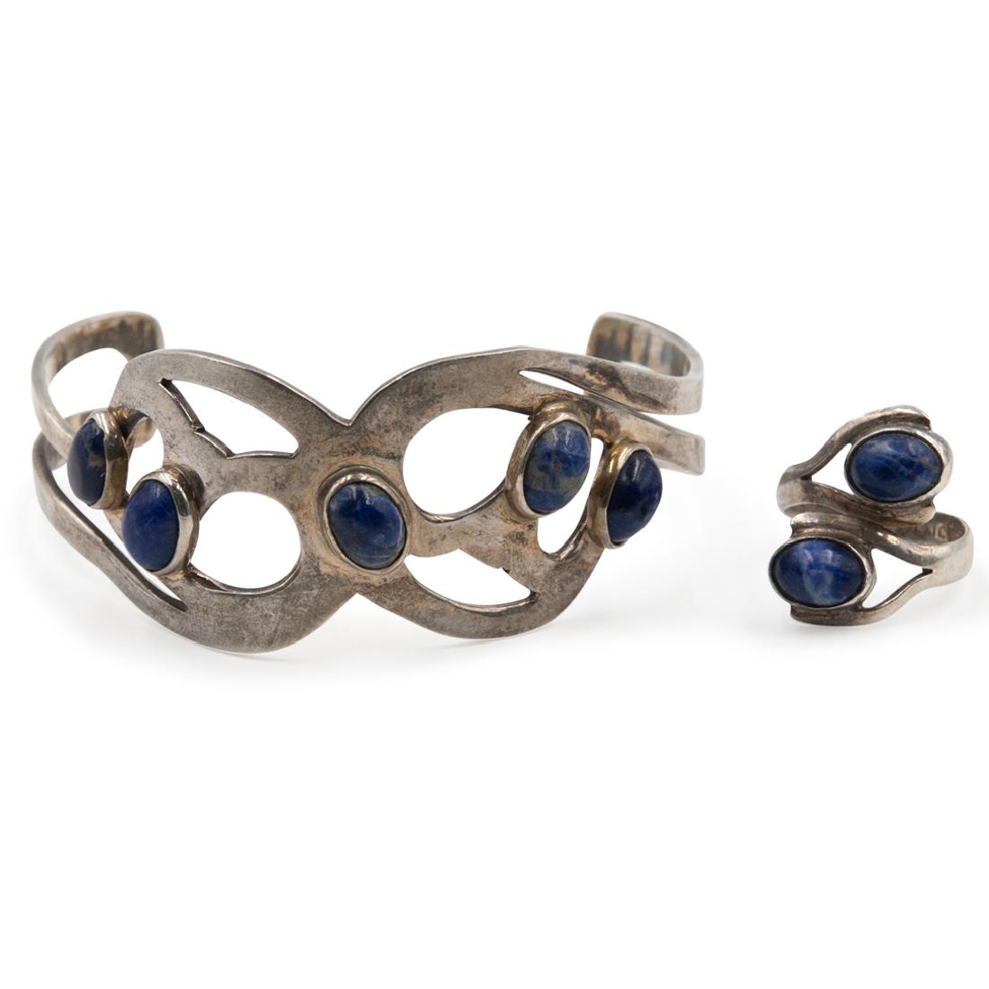 (2 Pc) Mexican Sterling Silver Bracelet and Ring (1 of 5)