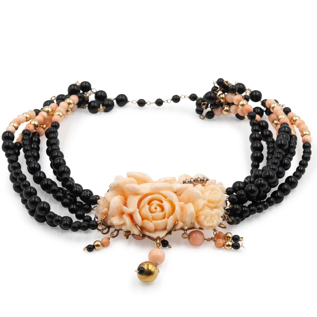 Vintage Coral and Onyx Choker Necklace (1 of 5)