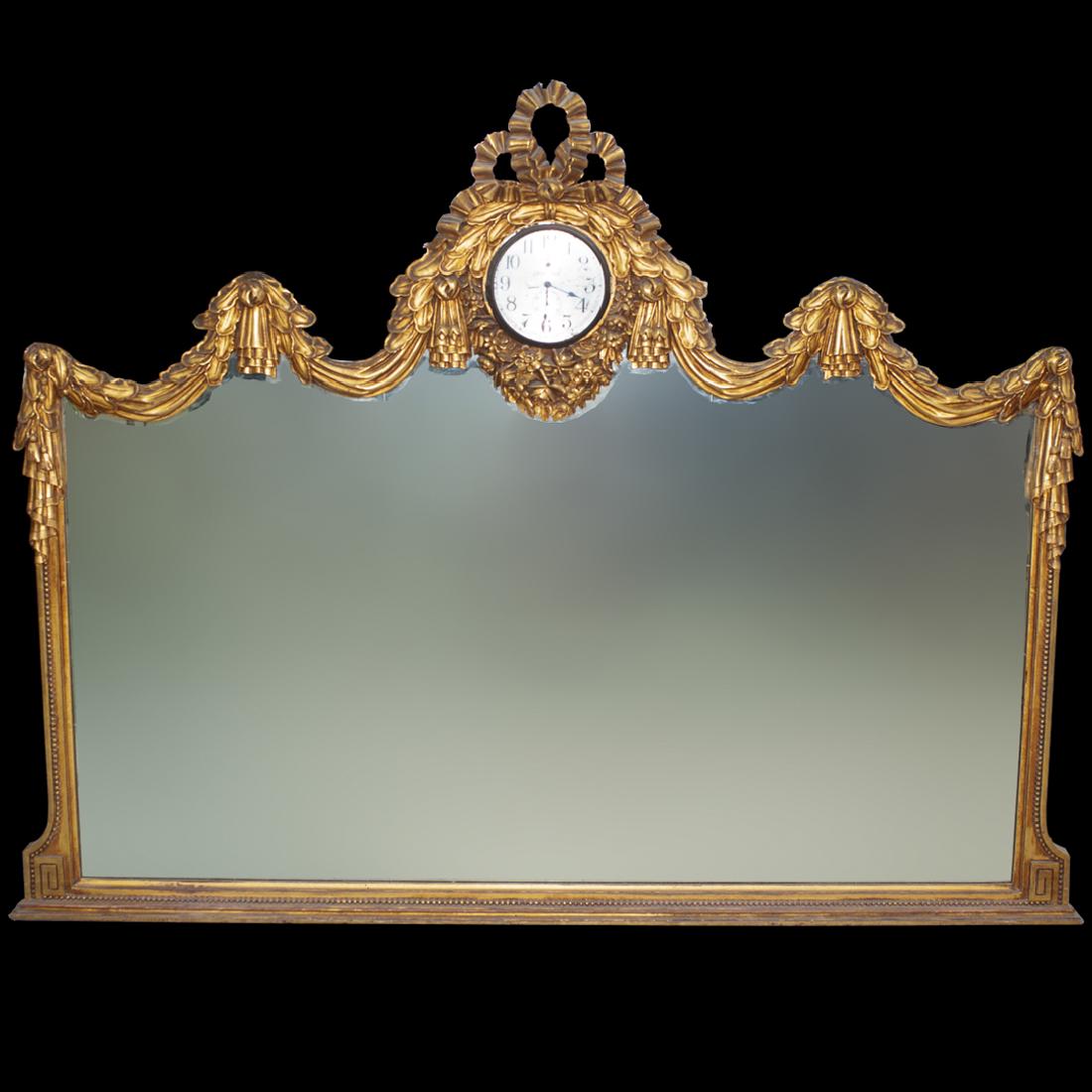 Gilt Mantle Mirror with Clock (1 of 1)