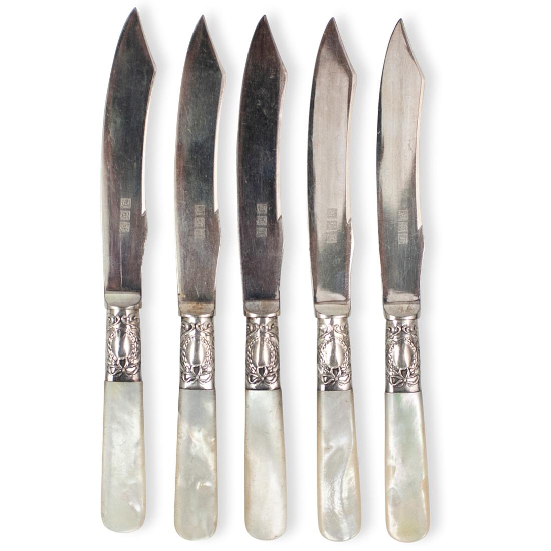 (5 Pc) Pearl and Sterling Silver Fish Knives (1 of 3)
