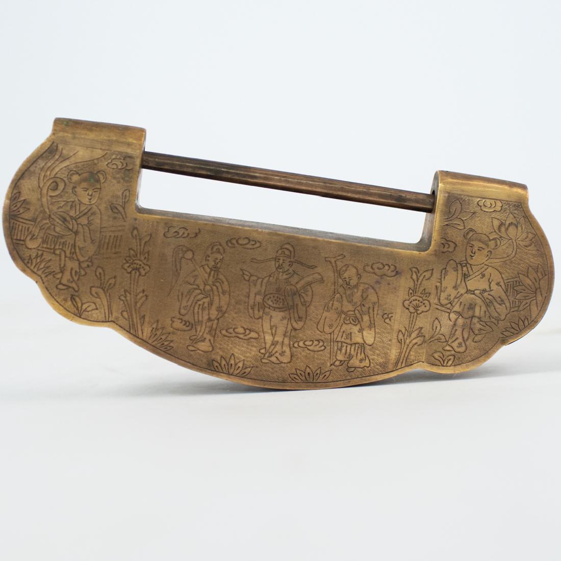 Antique Chinese Brass Carved Padlock (1 of 2)