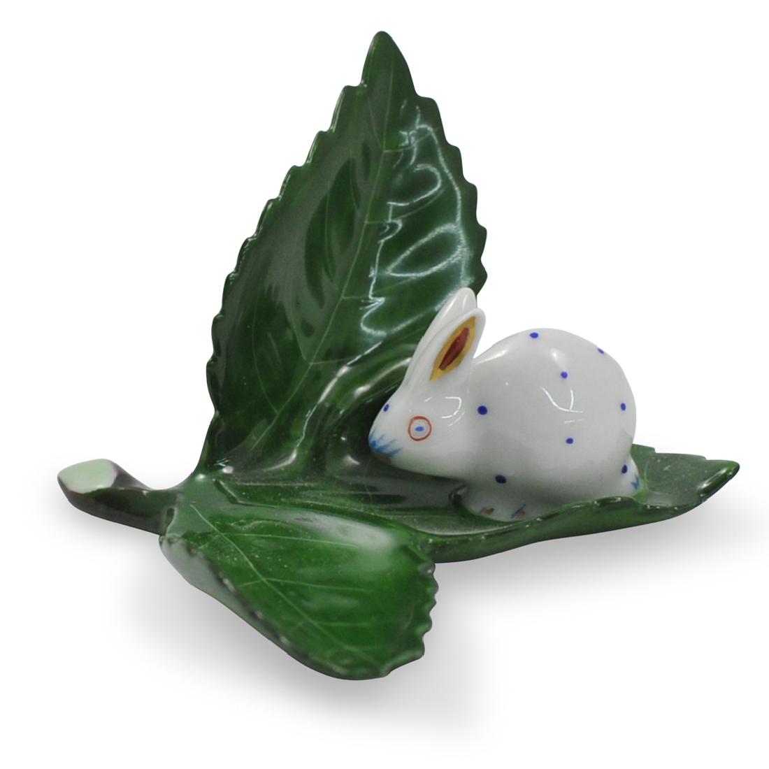 Herend Porcelain Rabbit on Leaf Figurine (1 of 2)