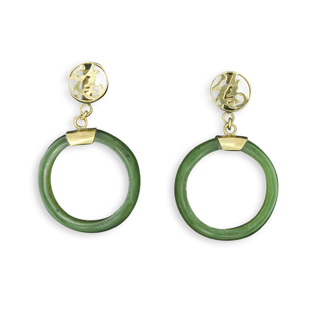 Pair of 14K Gold and Jade Earrings (1 of 1)