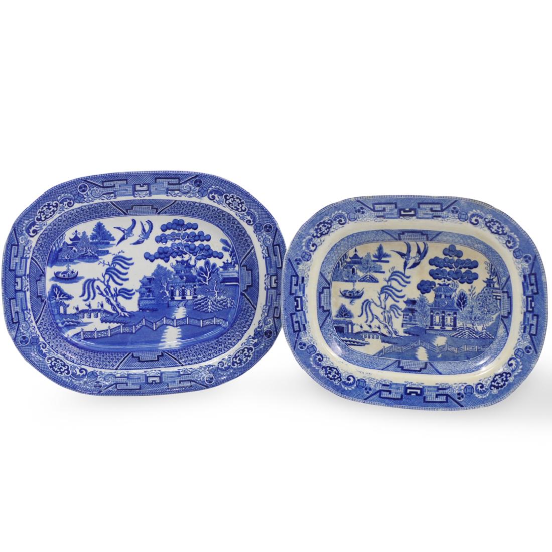 (2 Pc) Staffordshire Blue Willow Platter (1 of 5)
