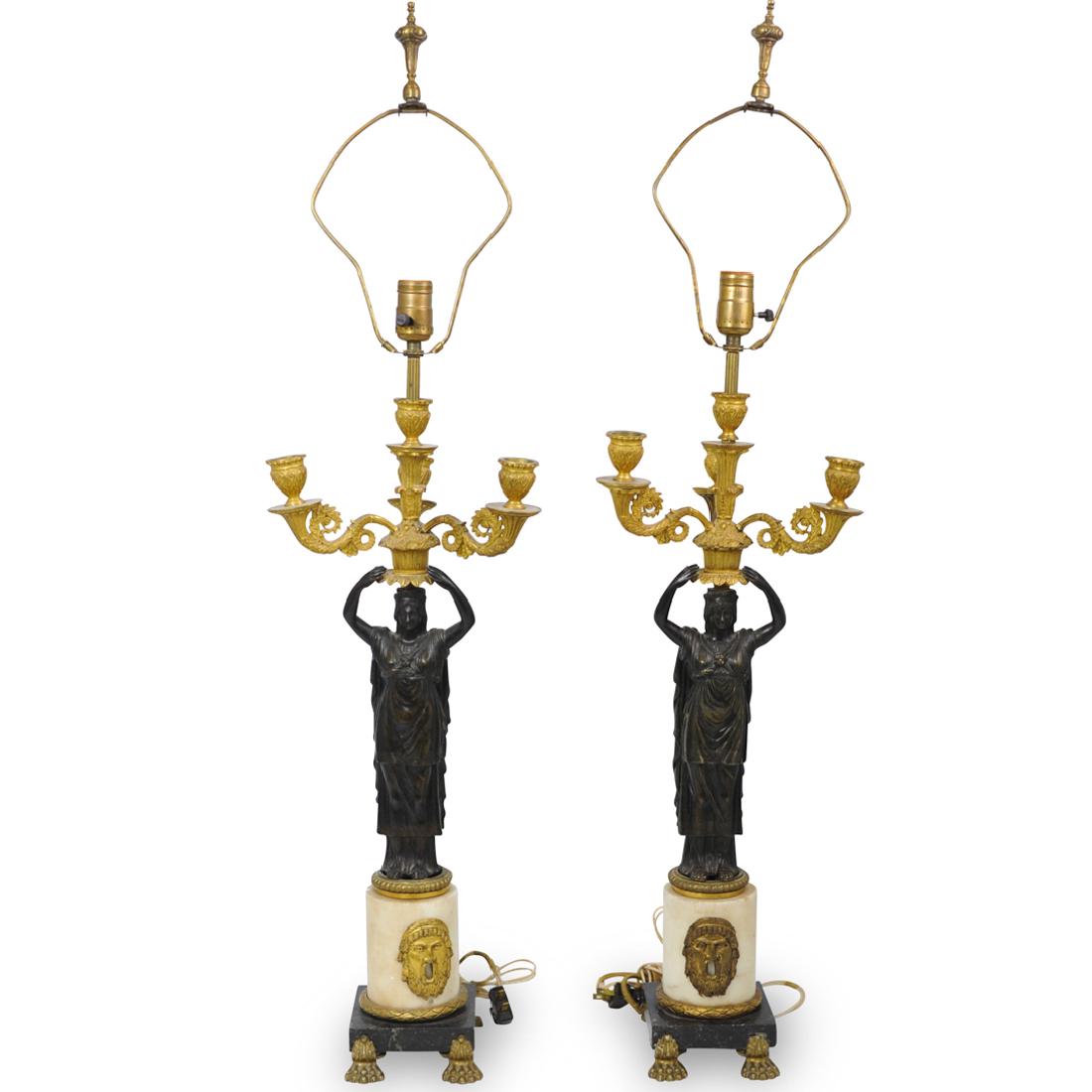 Pair of Figural Bronze and Marble Candelabras (1 of 5)
