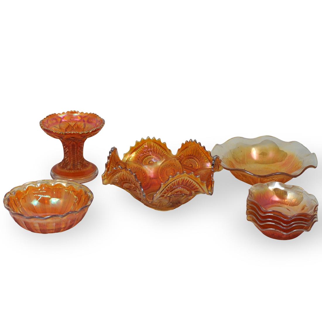 (9 Pc) Orange Carnival Glass (1 of 5)