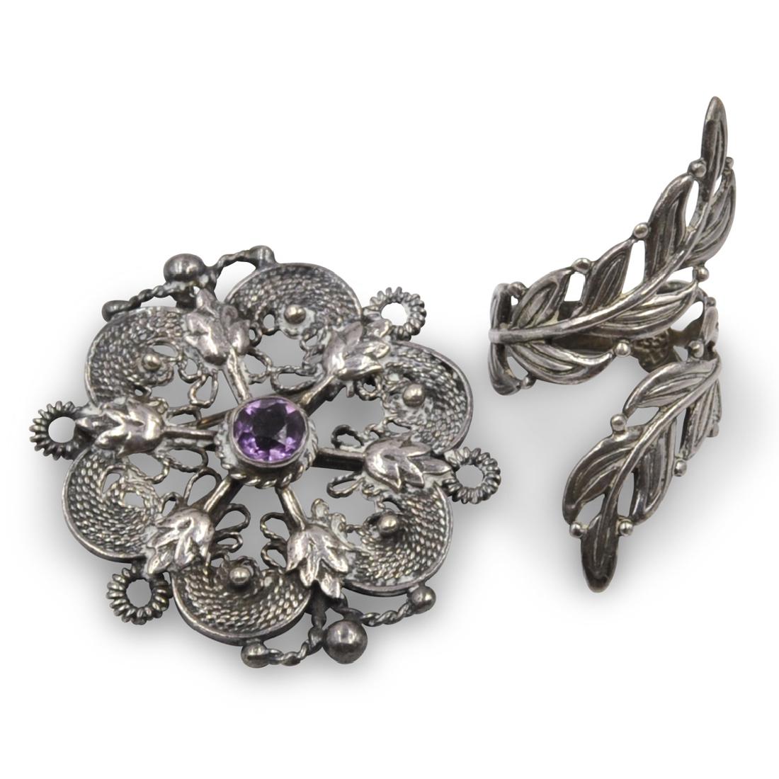 (2 Pc) Sterling Silver Ring and Brooch (1 of 5)