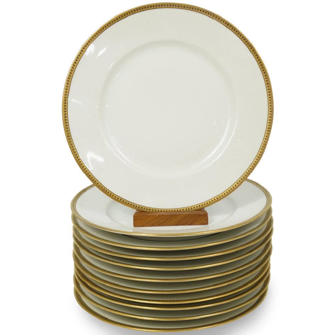 (11 Pc) L. Bernardaud and Co Limoges Porcelain Plates: DESCRIPTION: Eleven L. Bernardaud & Co Limoges porcelain plates. Having a gilded floral border. Marked on the underside. CIRCA: 20th Century ORIGIN: France DIMENSIONS: L. 8.5" CONDITION: Great conditi