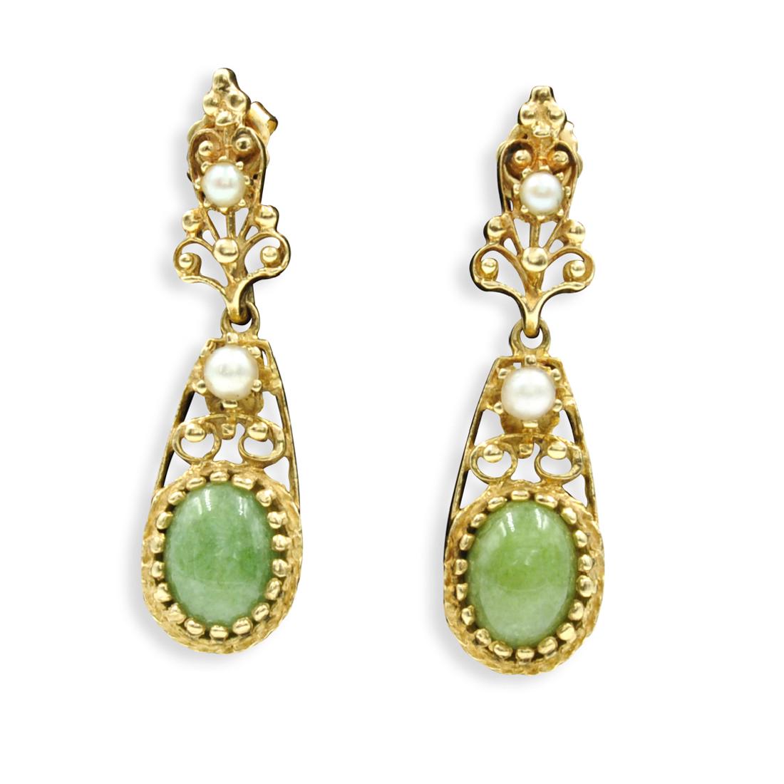 14k Gold, Jade and Pearl Earrings (1 of 3)