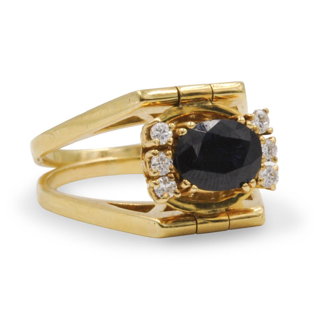 Paul Flato 18k, Diamond and Sapphire Reversible Ring (1 of 7)