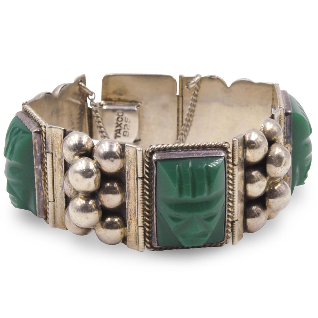 Mexican Sterling and Green Onyx Bracelet (1 of 3)