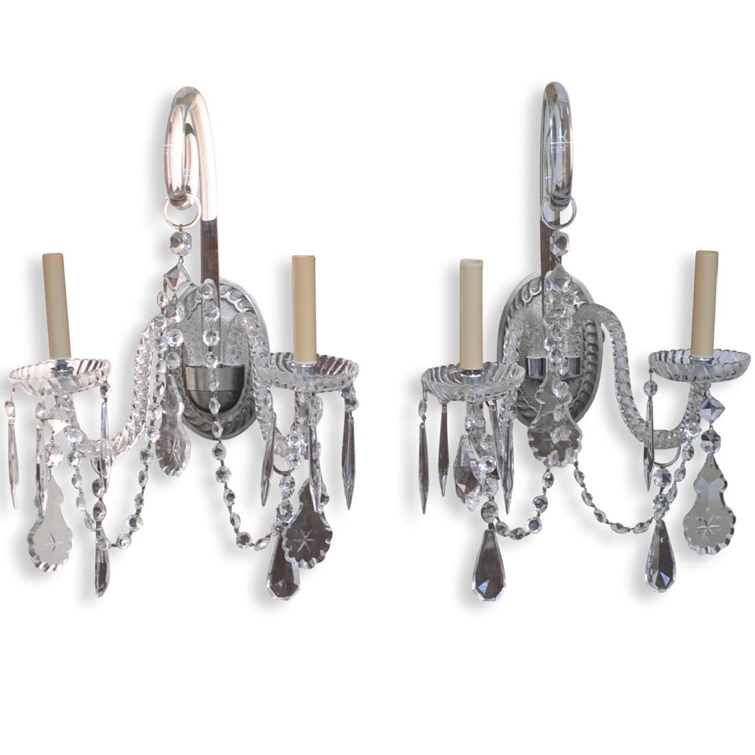 Pair of Cut Crystal Two Light Sconces (1 of 5)