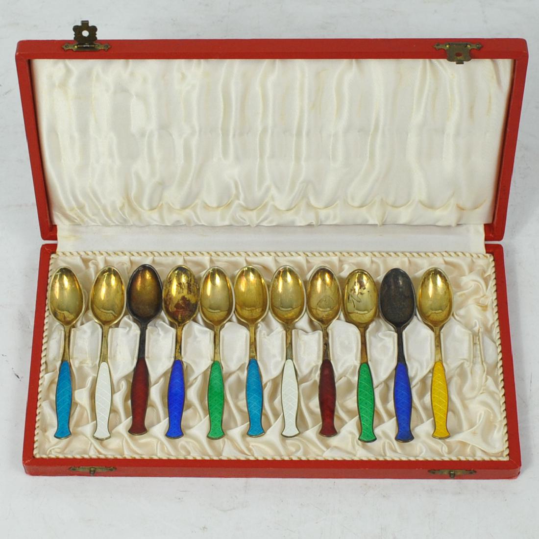 (11 Pc) E. Dragsted Sterling Silver Enamel Spoons (1 of 5)