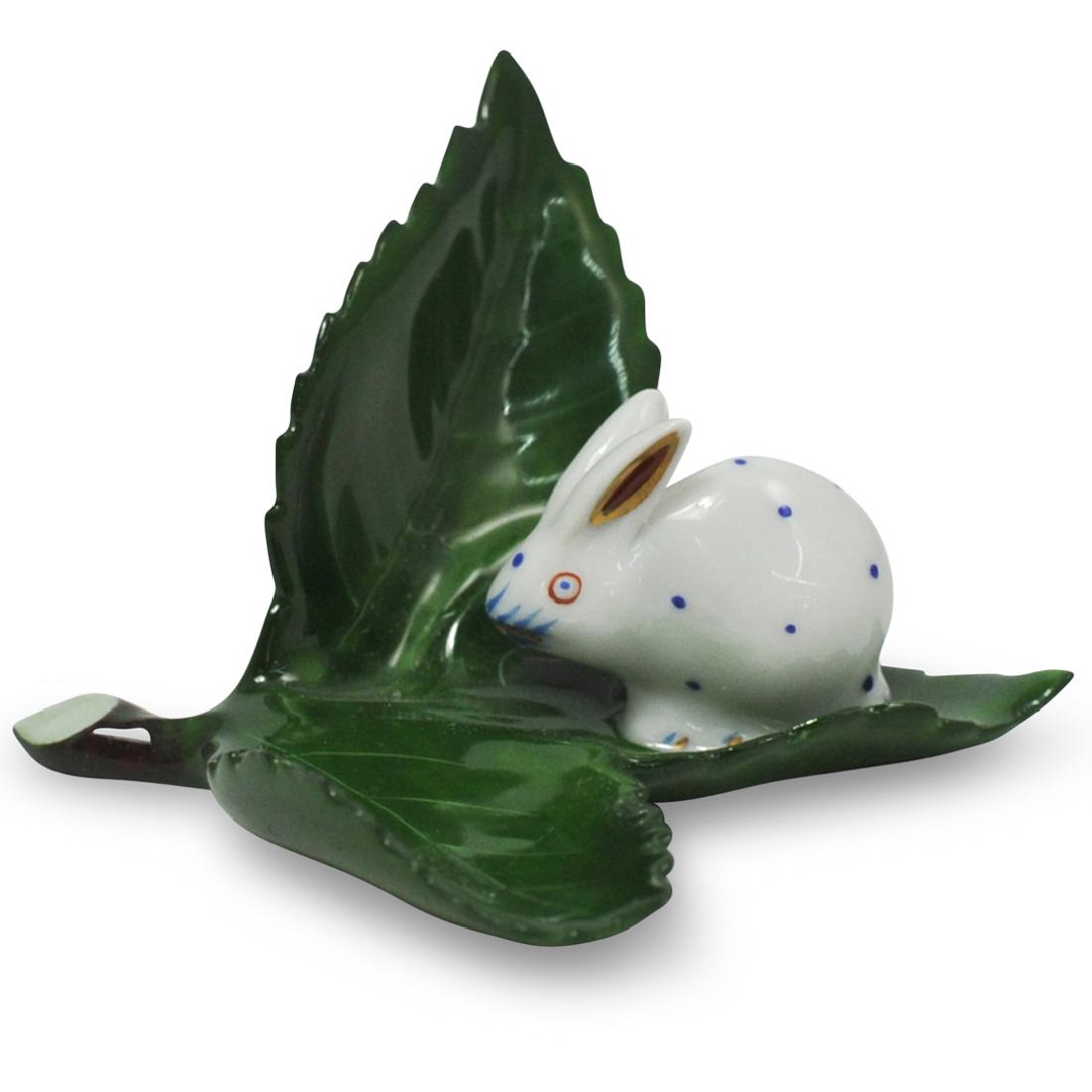 Herend Porcelain Rabbit on Leaf Card Holder (1 of 2)