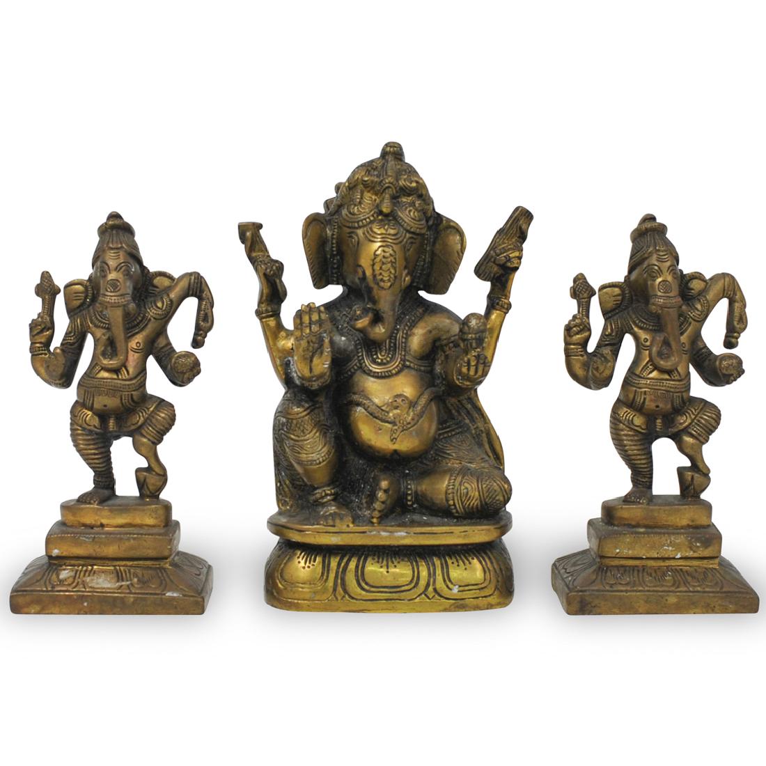 (3 Pc) Indian Bronze Lord Ganesh Statues (1 of 5)