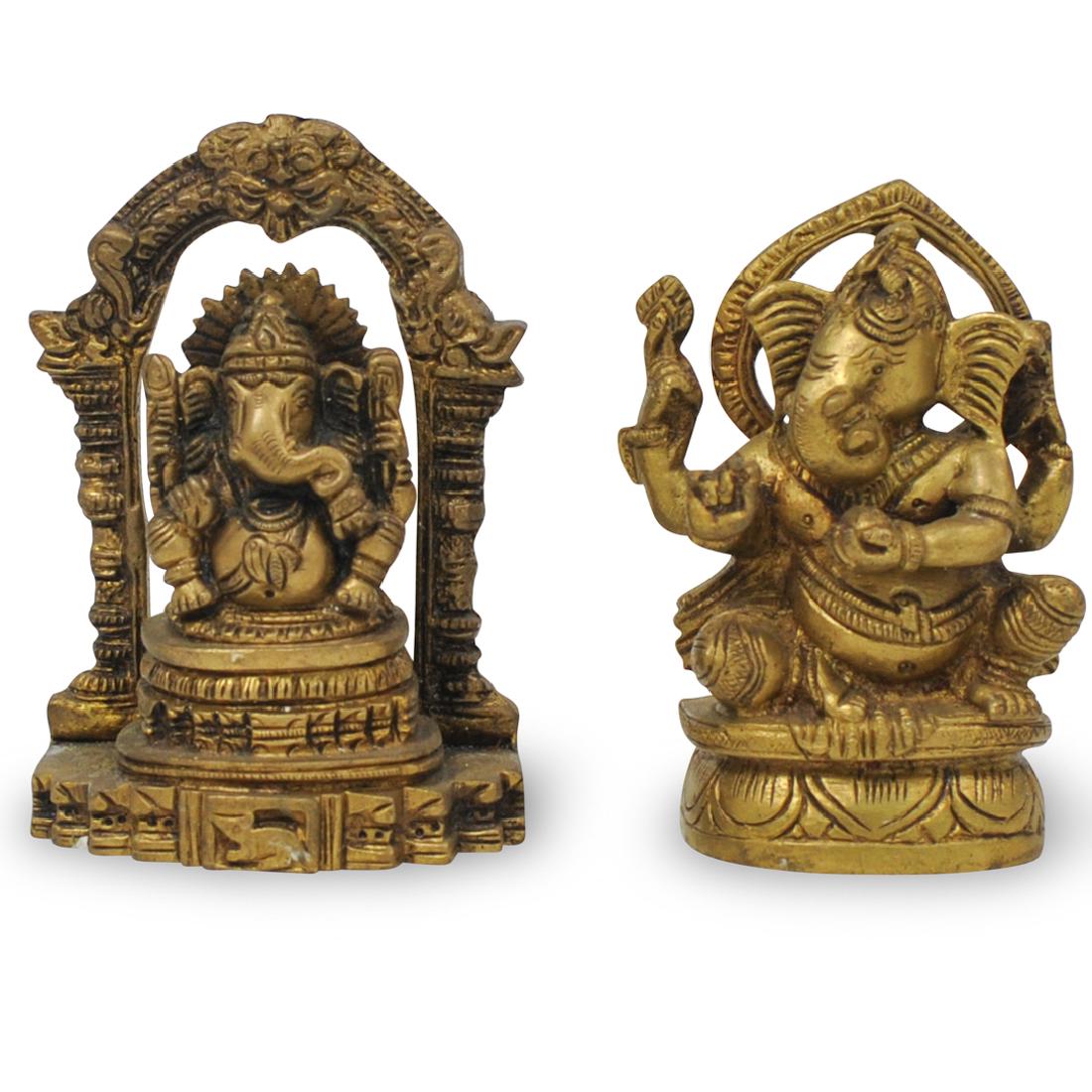 (2 Pc) Indian Brass Lord Ganesh Statues (1 of 5)