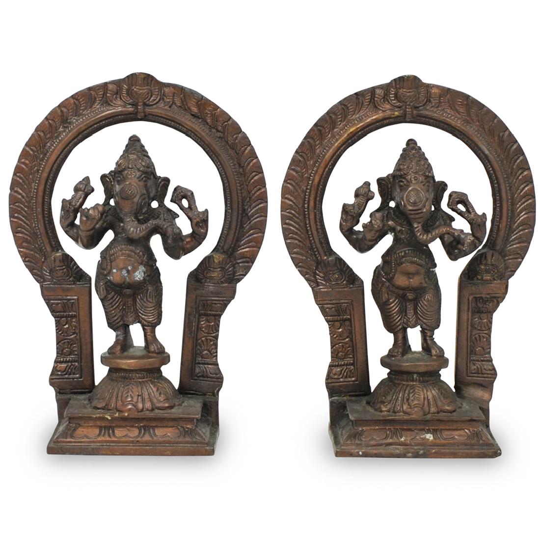 (2 Pc) Indian Bronze Lord Ganesh Statues (1 of 5)