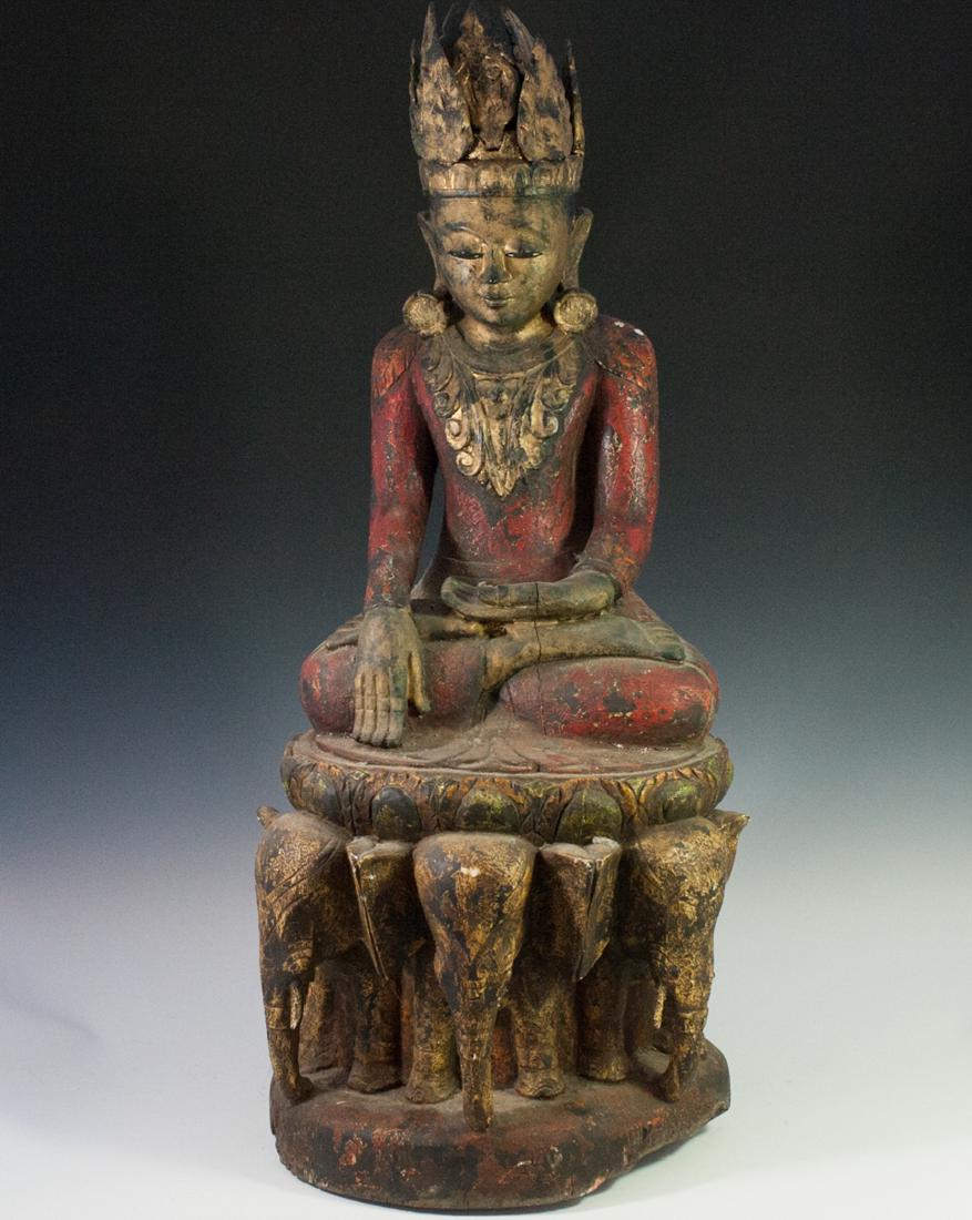 Burmese Carved & Polychromed Wooden Buddha (1 of 6)