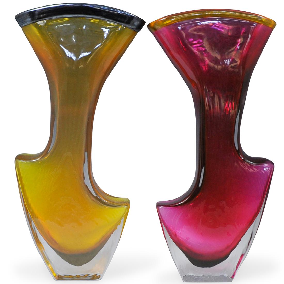 (2 Pc) Young & Constantin Art Glass Vases (1 of 8)