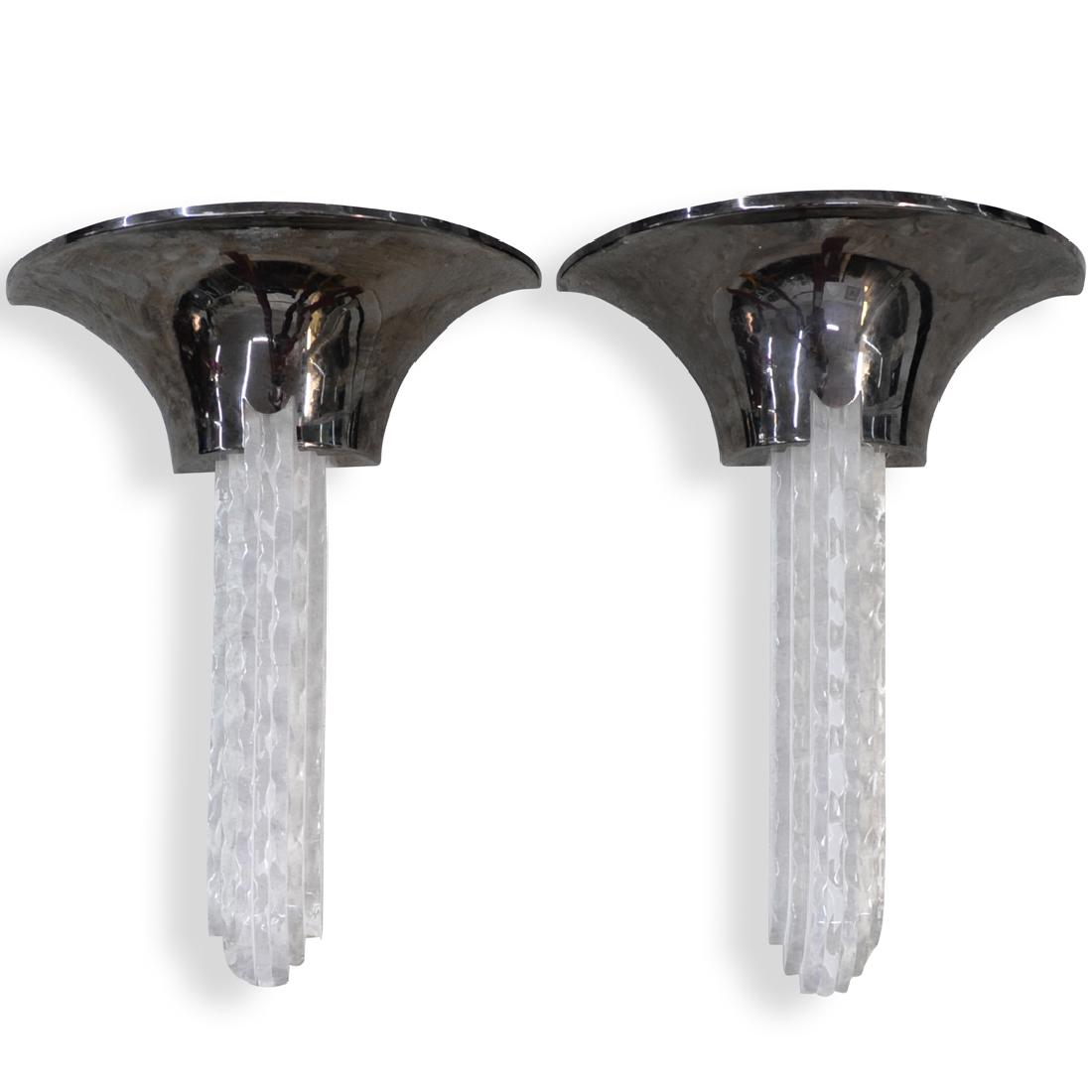 Pair of Karl Springer Glass and Gunmetal Sconces (1 of 5)