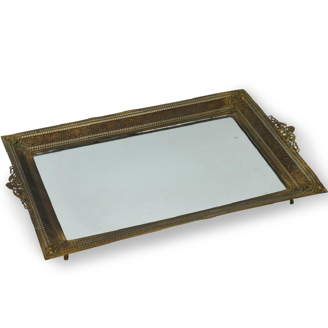 Gilt Brass Dresser Tray with Mirror (1 of 5)
