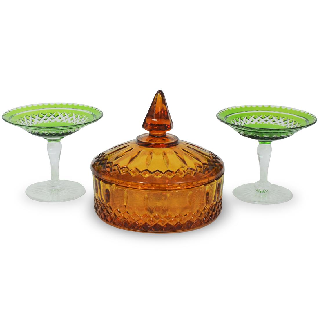 (3 Pc) Colored Glass Lidded Candy Dish (1 of 7)