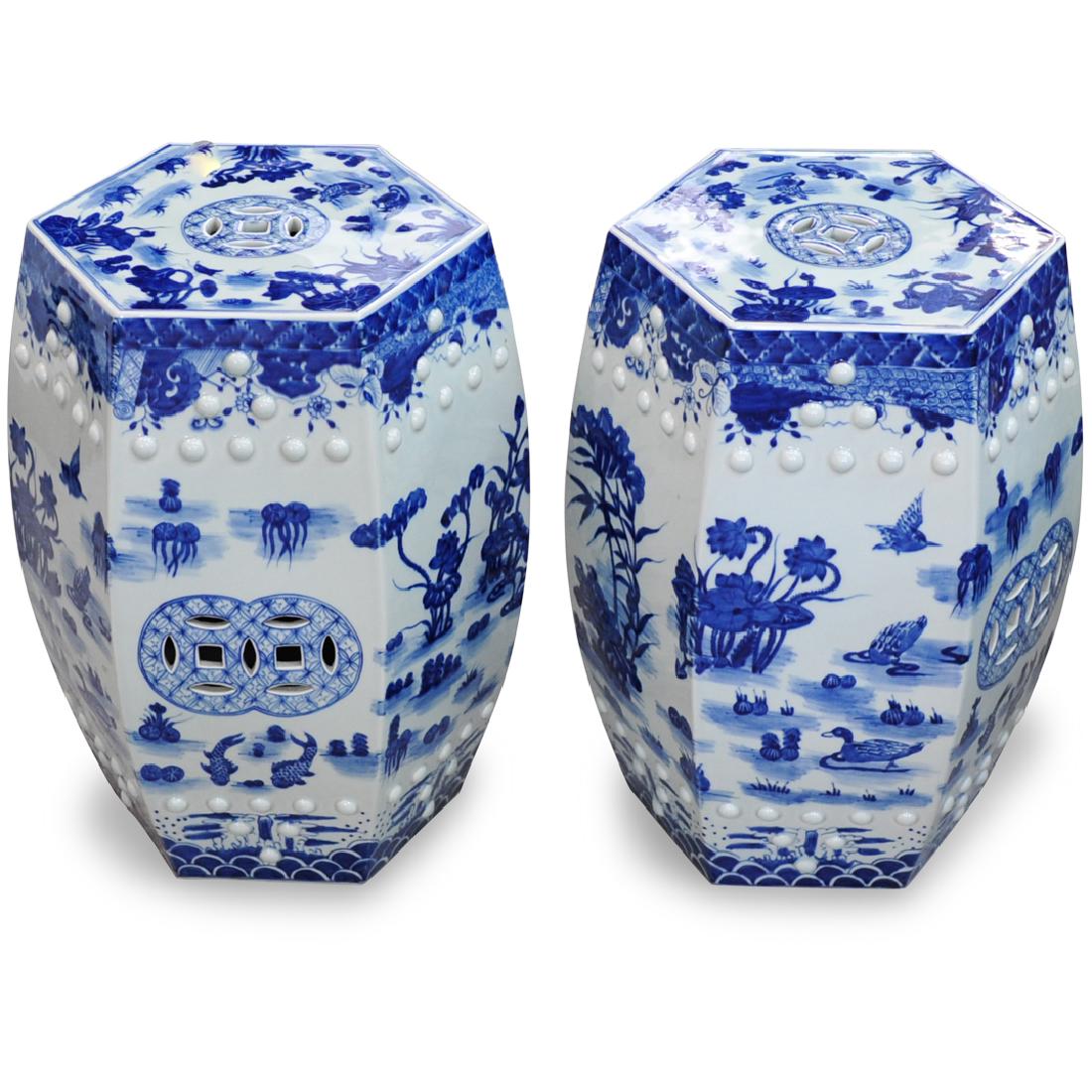 Pair of Chinese Blue and White Garden Stool (1 of 8)