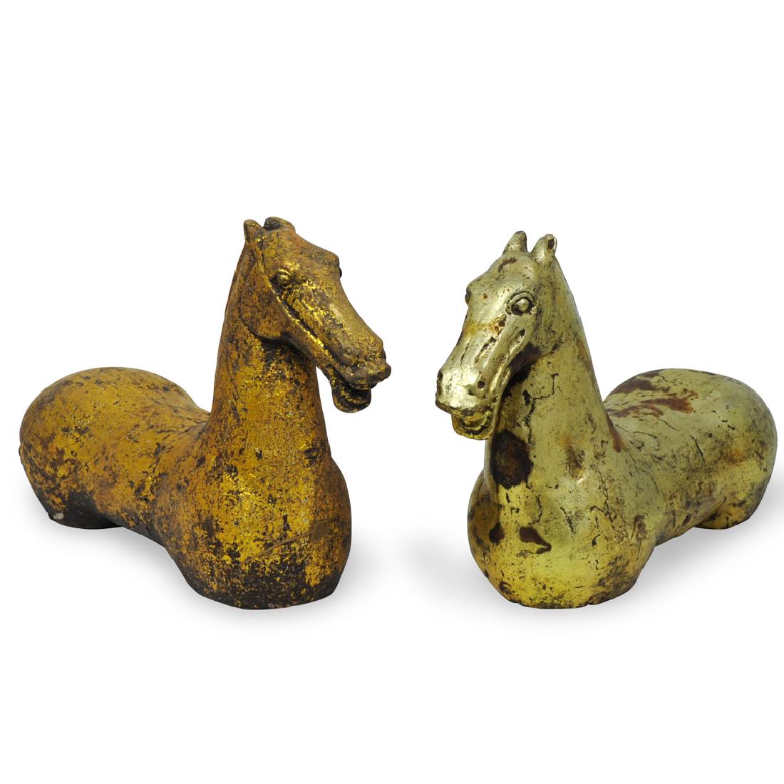 Pair of Han Style Gilt Iron Horse Busts (1 of 6)