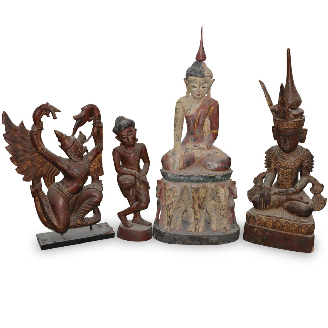 (4 Pc) Wood Carved Buddha Figurines (1 of 6)