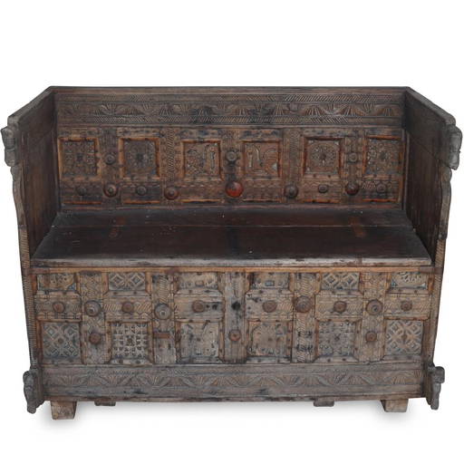 Afghan Carved Wooden Chest Bench