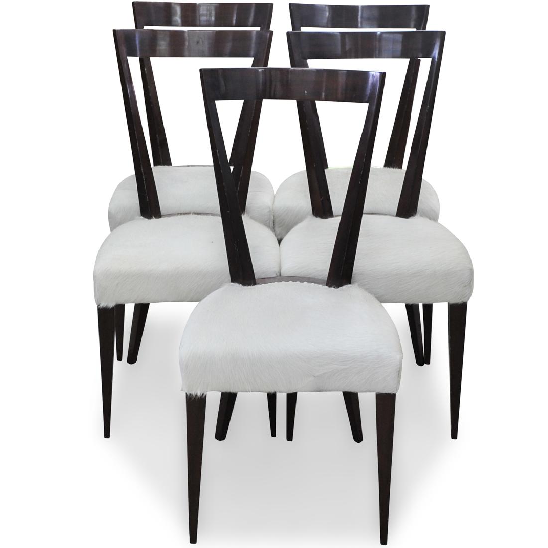 (5 Pc) Set of Goat Fur and Wooden Chairs (1 of 8)