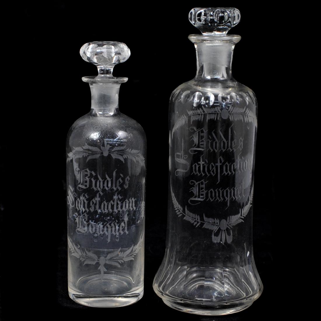 (2 Pc) Vintage Glass Etched Decanters (1 of 4)