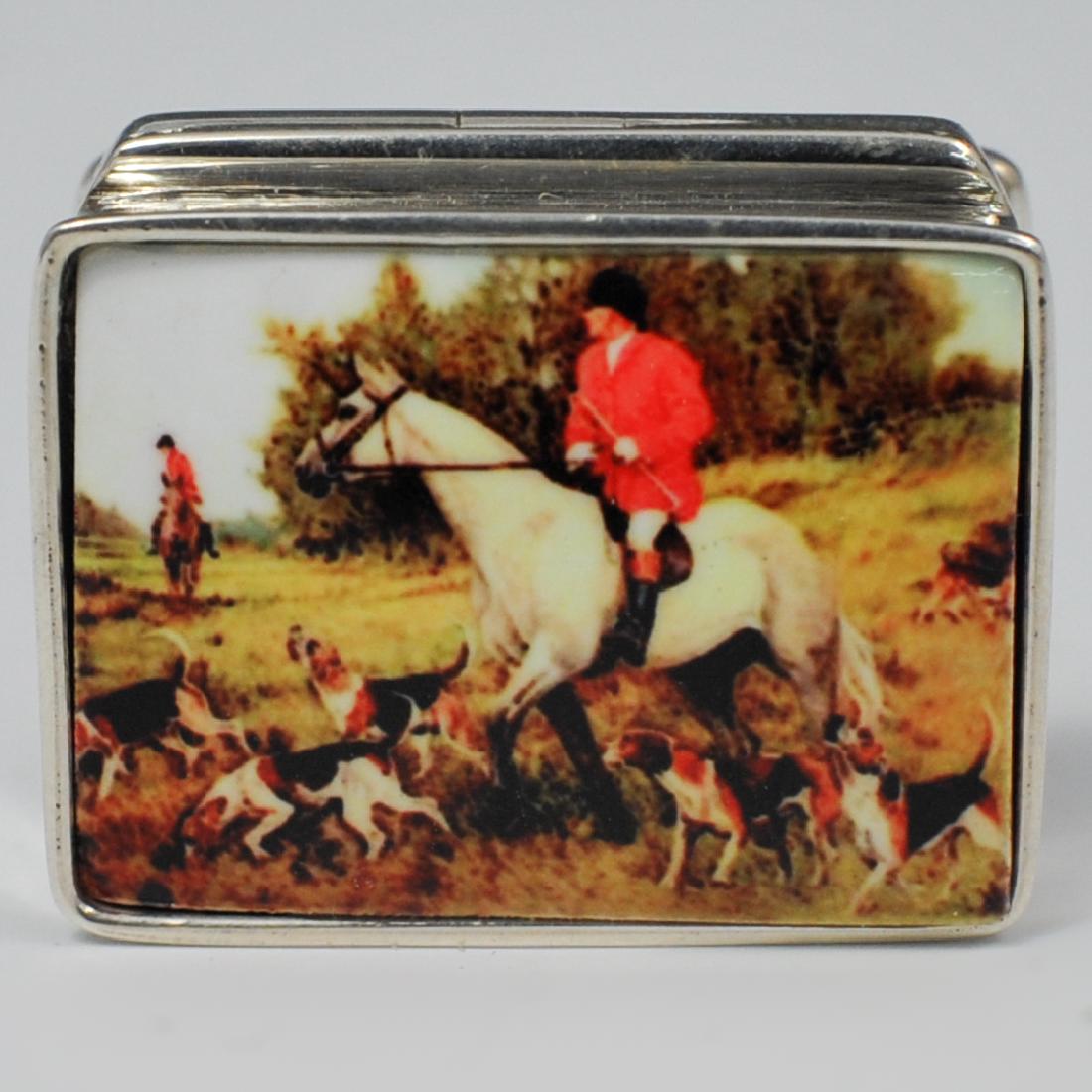 Sterling Silver Equestrian Enamel Pill Box (1 of 2)