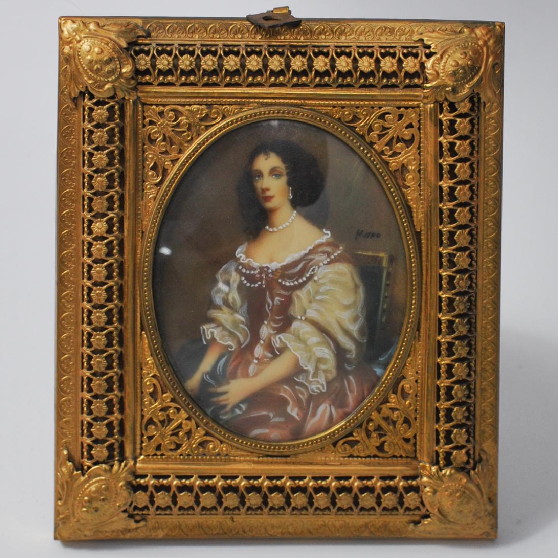 Signed Portrait Miniature on Brass Frame (1 of 3)