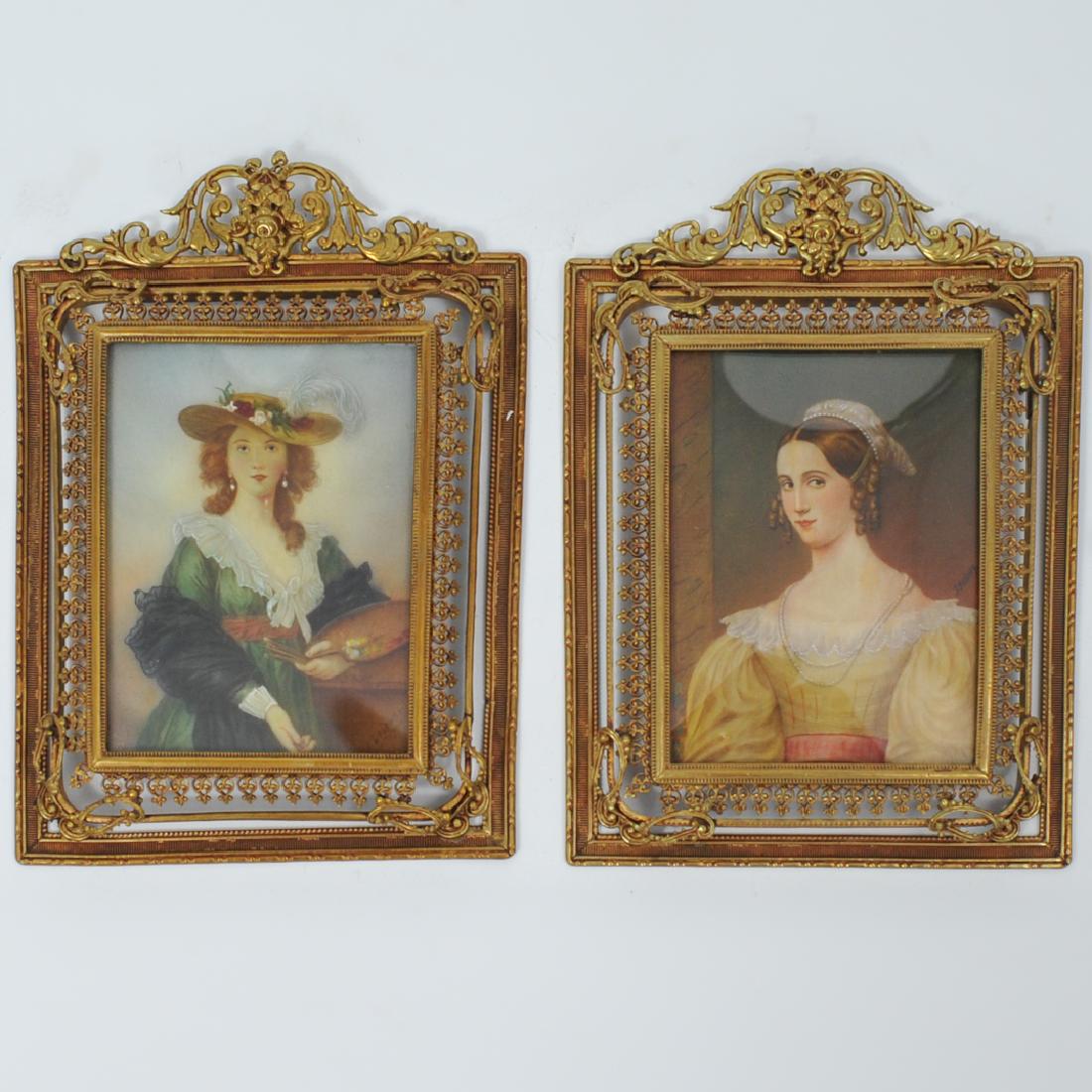 (2 Pc) Antique German Miniature Portrait Paintings (1 of 3)
