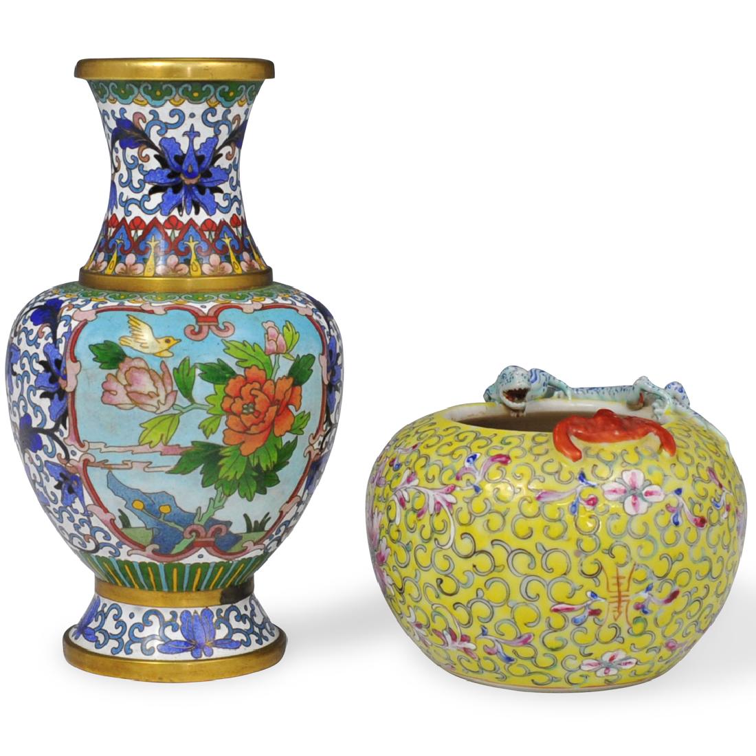 (2 Pc) Chinese Cloisonne Vase (1 of 9)
