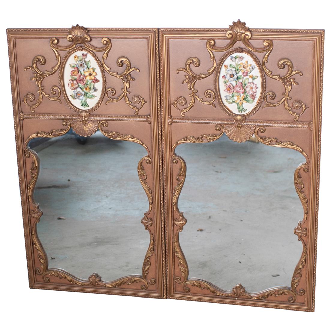 (2 Pc) Giltwood and Applied Floral Hanging Mirrors (1 of 3)