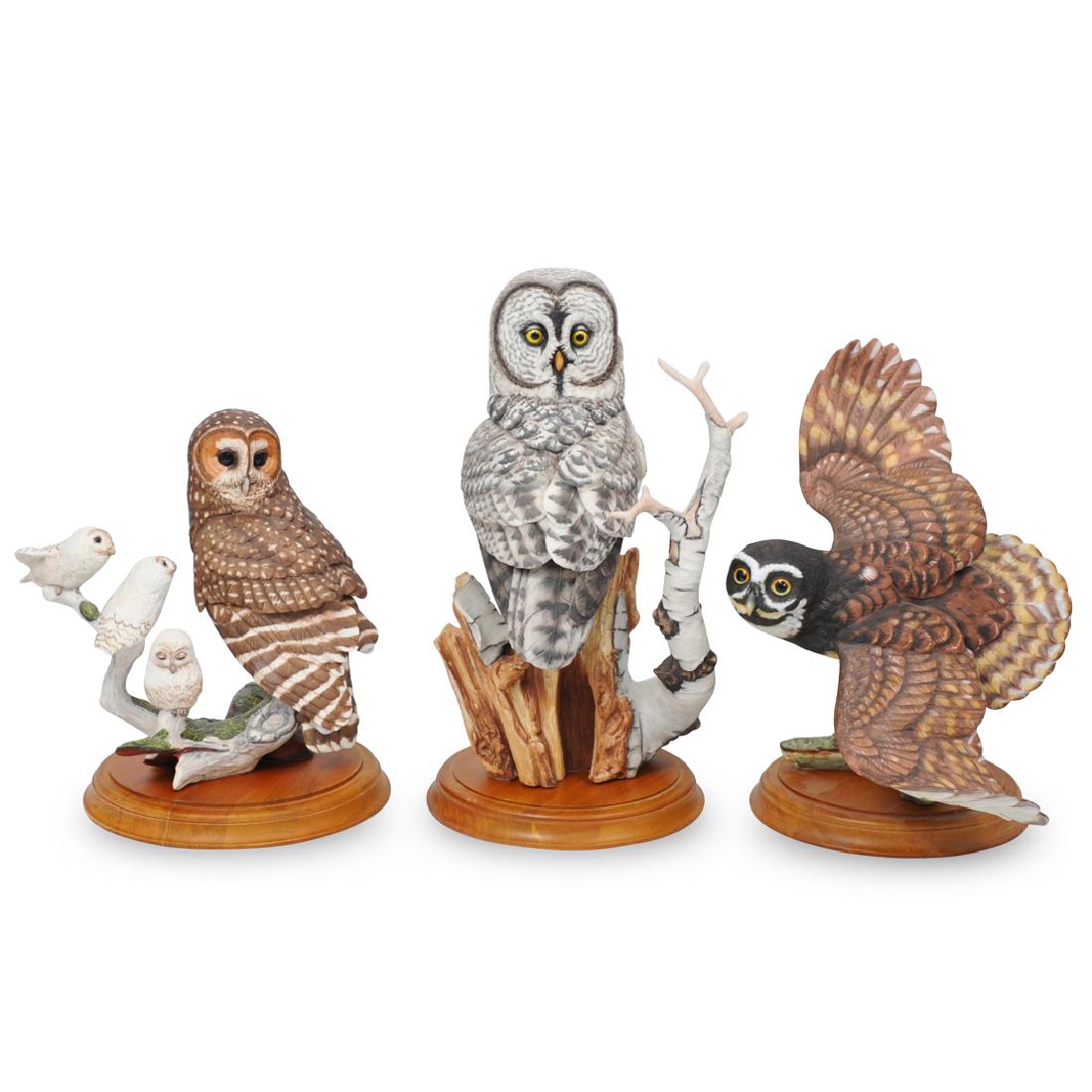 (3 Pc) Collection of Franklin Mint Owl Figurines (1 of 6)